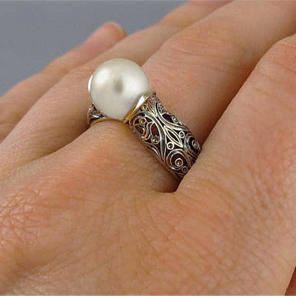 NEW Yellow Gold Vintage Pearl Ring - Picture 2 of 5
